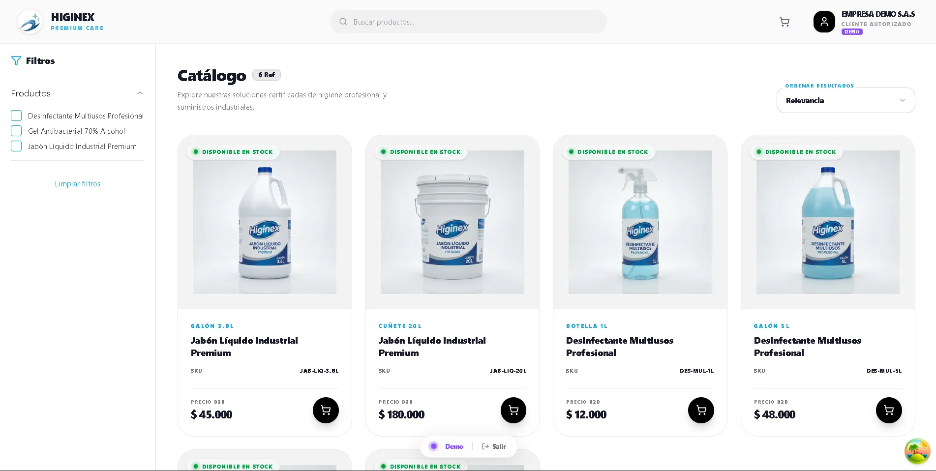 Higinex - Plataforma B2B de comercio electrónico