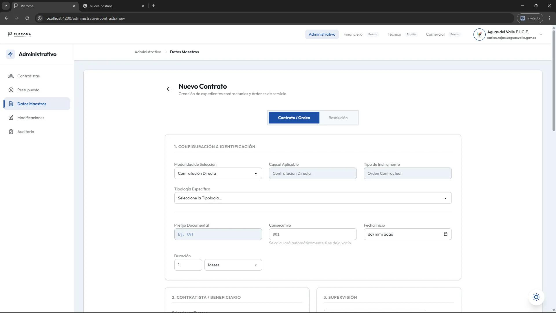 Contrato — Información Maestra